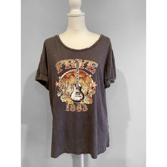 Frye Tops - FRYE womens‎ cuffed guitar T Shirt M